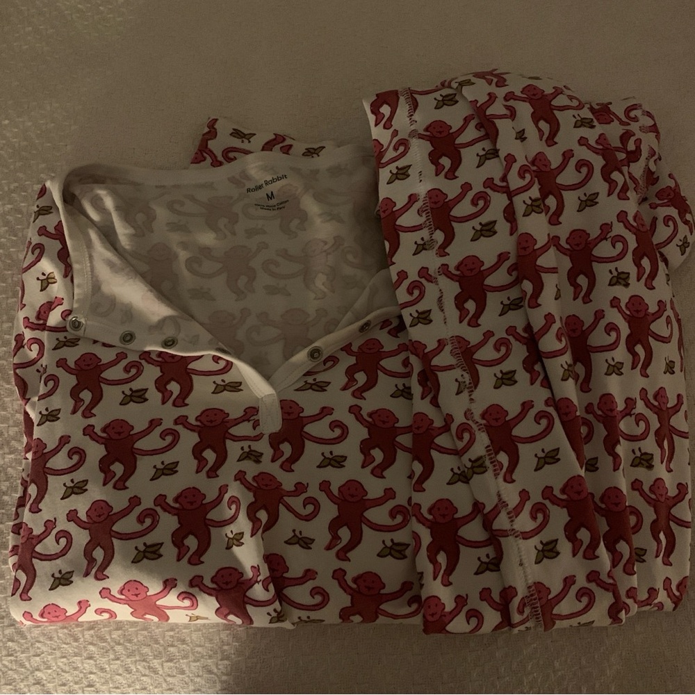 Roller Rabbit pink monkey pajamas set